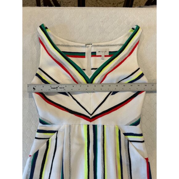 MILLY St. Tropez Allison Dress Sleeveless V-Neck Florescent Stripes Pockets 4 - Picture 9 of 9